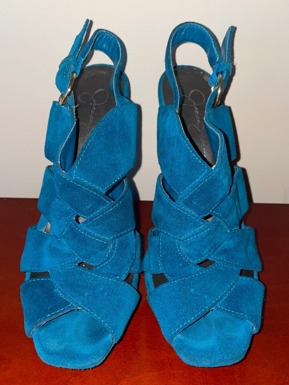 Jessica Simpson Blue Suede 5 inch Block Heel Sandals
